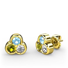 Akuamarin, peridot ve swarovski 18 ayar altın küpe