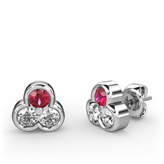 Mini Tria Küpe - Rodolit garnet ve beyaz zirkon 18 ayar beyaz altın küpe #1y9tdg3