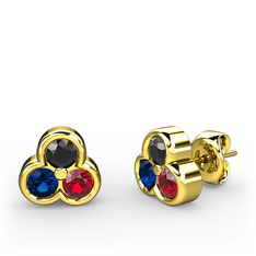 Mini Tria Küpe - Siyah zirkon, lab safir ve garnet 14 ayar altın küpe #1ybcfod