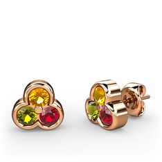 Mini Tria Küpe - Sitrin, peridot ve garnet 8 ayar rose altın küpe #1yjhfpw