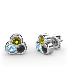 Peridot, akuamarin ve siyah zirkon 925 ayar gümüş küpe