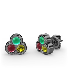 Mini Tria Küpe - Kök zümrüt, kök yakut ve peridot 925 ayar siyah rodyum kaplama gümüş küpe #1ylcjb3