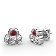 Mini Tria Küpe - Kök yakut, pırlanta ve swarovski 14 ayar beyaz altın küpe (0.22 karat) #1yoa0l3