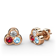 Mini Tria Küpe - Beyaz zirkon, garnet ve akuamarin 18 ayar rose altın küpe #1yswkfu