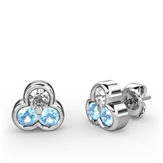 Mini Tria Küpe - Swarovski ve akuamarin 8 ayar beyaz altın küpe #1yv2am7