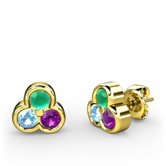 Mini Tria Küpe - Kök zümrüt, akuamarin ve ametist 925 ayar altın kaplama gümüş küpe #22zr47