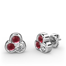 Mini Tria Küpe - Kök yakut ve beyaz zirkon 14 ayar beyaz altın küpe #2c92ze