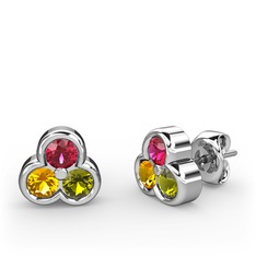 Rodolit garnet, sitrin ve peridot 14 ayar beyaz altın küpe