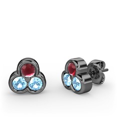 Mini Tria Küpe - Kök yakut ve akuamarin 925 ayar siyah rodyum kaplama gümüş küpe #2lh3op