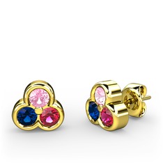 Mini Tria Küpe - Pembe kuvars, lab safir ve rodolit garnet 925 ayar altın kaplama gümüş küpe #2vezbi