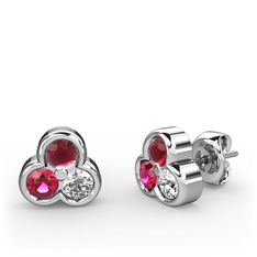 Kök yakut, rodolit garnet ve swarovski 18 ayar beyaz altın küpe