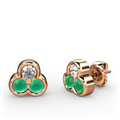 Mini Tria Küpe - Swarovski ve kök zümrüt 14 ayar rose altın küpe #314dg1