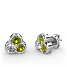 Mini Tria Küpe - Peridot ve beyaz zirkon 18 ayar beyaz altın küpe #31i3yp