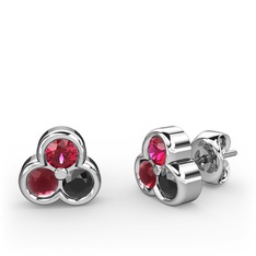 Mini Tria Küpe - Rodolit garnet, kök yakut ve siyah zirkon 925 ayar gümüş küpe #33dr1c
