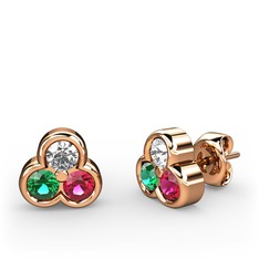 Swarovski, yeşil kuvars ve rodolit garnet 14 ayar rose altın küpe