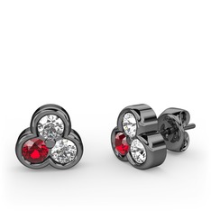 Mini Tria Küpe - Pırlanta ve garnet 925 ayar siyah rodyum kaplama gümüş küpe (0.44 karat) #3iggv2