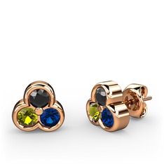 Siyah zirkon, peridot ve lab safir 18 ayar rose altın küpe
