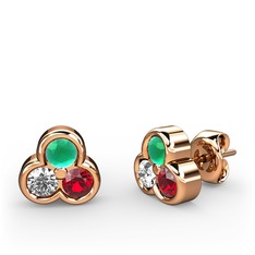 Mini Tria Küpe - Kök zümrüt, swarovski ve garnet 8 ayar rose altın küpe #3mu9qn