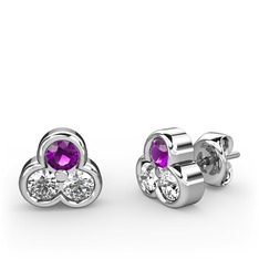 Mini Tria Küpe - Ametist, swarovski ve beyaz zirkon 18 ayar beyaz altın küpe #3oc7ej