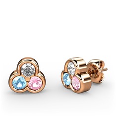 Swarovski, akuamarin ve pembe kuvars 18 ayar rose altın küpe