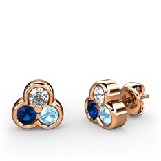 Swarovski, lab safir ve akuamarin 14 ayar rose altın küpe