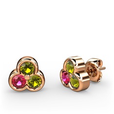 Mini Tria Küpe - Peridot ve rodolit garnet 8 ayar rose altın küpe #3v6bj0