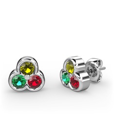 Peridot, yeşil kuvars ve garnet 18 ayar beyaz altın küpe