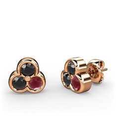 Mini Tria Küpe - Siyah zirkon ve kök yakut 8 ayar rose altın küpe #4m8oqq