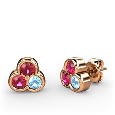 Mini Tria Küpe - Rodolit garnet ve akuamarin 8 ayar rose altın küpe #4pffp4