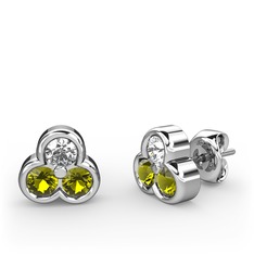 Beyaz zirkon ve peridot 925 ayar gümüş küpe