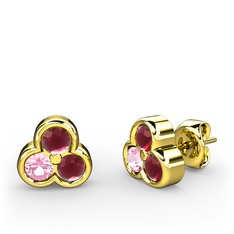 Mini Tria Küpe - Kök yakut ve pembe kuvars 925 ayar altın kaplama gümüş küpe #557c49