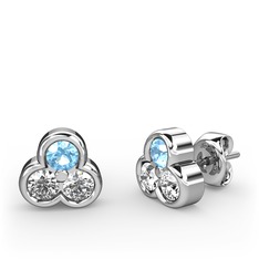 Mini Tria Küpe - Akuamarin ve swarovski 18 ayar beyaz altın küpe #55hm70