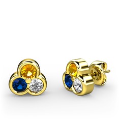 Sitrin, lab safir ve swarovski 14 ayar altın küpe
