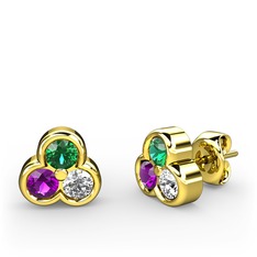 Yeşil kuvars, ametist ve swarovski 14 ayar altın küpe