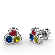 Mini Tria Küpe - Garnet, lab safir ve peridot 925 ayar gümüş küpe #5an8c5