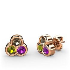 Mini Tria Küpe - Dumanlı kuvars, peridot ve ametist 14 ayar rose altın küpe #5e5rjz