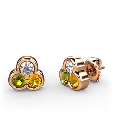 Mini Tria Küpe - Pırlanta, peridot ve sitrin 14 ayar rose altın küpe (0.22 karat) #5haxt7