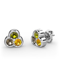 Peridot, dumanlı kuvars ve sitrin 925 ayar gümüş küpe