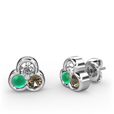 Mini Tria Küpe - Swarovski, kök zümrüt ve dumanlı kuvars 925 ayar gümüş küpe #5n7b7l