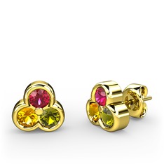 Mini Tria Küpe - Rodolit garnet, sitrin ve peridot 925 ayar altın kaplama gümüş küpe #645zhv