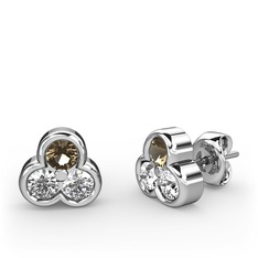 Dumanlı kuvars, swarovski ve pırlanta 18 ayar beyaz altın küpe (0.22 karat)