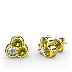 Mini Tria Küpe - Peridot ve pırlanta 8 ayar altın küpe (0.22 karat) #6bseg5