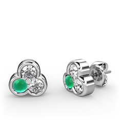 Swarovski ve kök zümrüt 8 ayar beyaz altın küpe