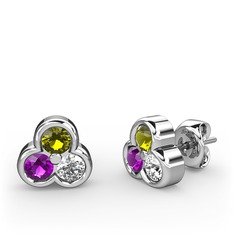Peridot, ametist ve swarovski 925 ayar gümüş küpe