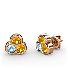 Mini Tria Küpe - Sitrin ve akuamarin 14 ayar rose altın küpe #6wtu03