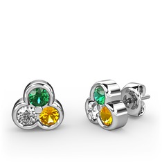 Yeşil kuvars, swarovski ve sitrin 8 ayar beyaz altın küpe