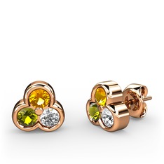 Mini Tria Küpe - Sitrin, peridot ve beyaz zirkon 14 ayar rose altın küpe #7a520i