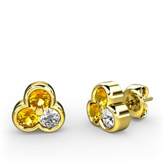 Mini Tria Küpe - Sitrin ve beyaz zirkon 14 ayar altın küpe #7i82ye