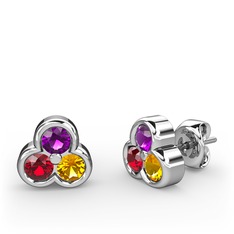 Ametist, garnet ve sitrin 925 ayar gümüş küpe