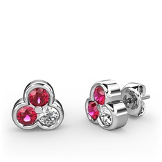 Mini Tria Küpe - Rodolit garnet ve swarovski 8 ayar beyaz altın küpe #7lvaid